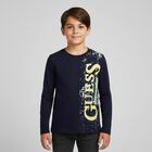Boys Navy Blue Logo Long Sleeve Top, 2, hi-res