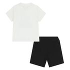  Younger Boys White & Black Logo Shorts Set, 1, hi-res