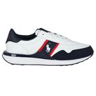 Boys White & Navy Blue Logo Trainers, 1, hi-res