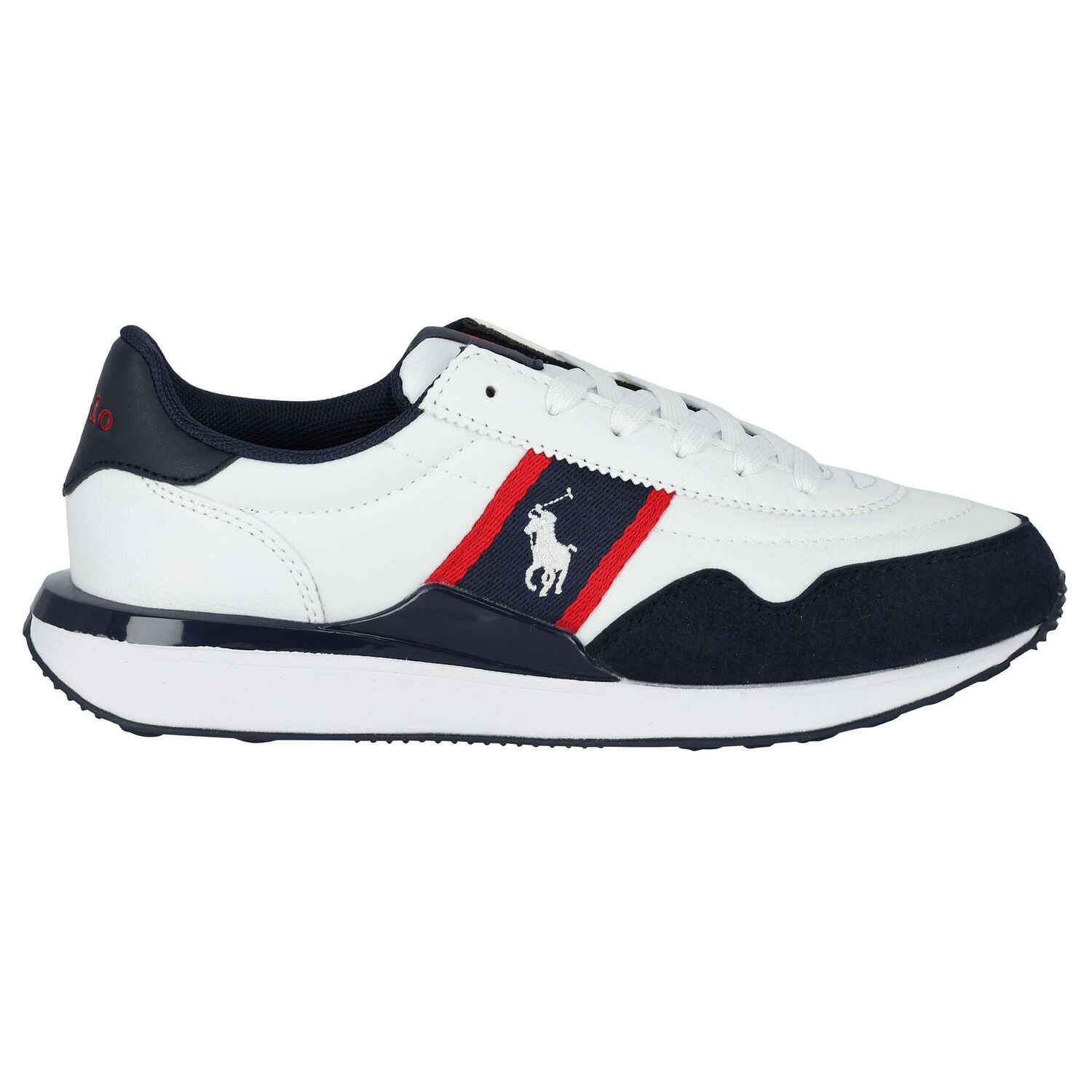 Boys White & Navy Blue Logo Trainers, 1, hi-res image number null