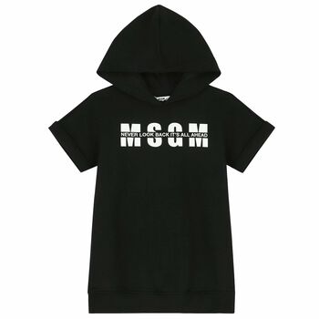 Girls Black Logo Hooded Dress