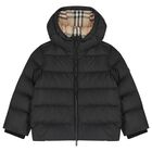 Black Logo Padded Puffer Jacket, 1, hi-res