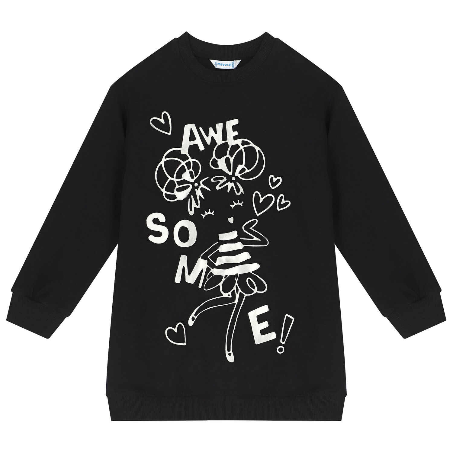 Girls Black & Silver Sweatshirt Dress, 1, hi-res