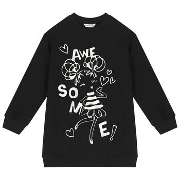 Girls Black & Silver Sweatshirt Dress