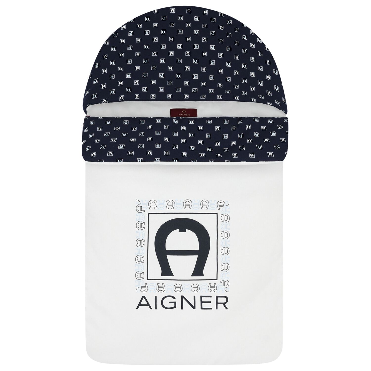 Baby Boys White & Navy Blue Logo Nest, 1, hi-res