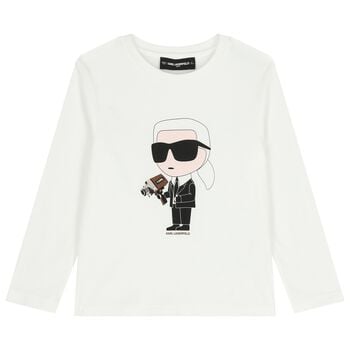 Boys White Ikonik Karl Long Sleeve Top