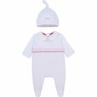 Girls White & Pink Logo Babygrow & Hat Set, 1, hi-res