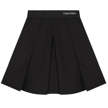 Girls Black Logo Pleated Skirt