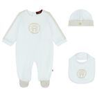 Baby Boys Blue Logo Babygrow Hat & Bib Gift Set, 1, hi-res