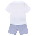 Boys White & Blue Striped Shorts Set, 1, hi-res