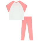 Girls White & Pink Logo Leggings Set, 1, hi-res