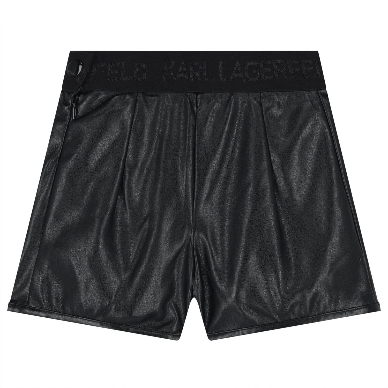 Girls Black Quilted Faux Leather Shorts, 1, hi-res