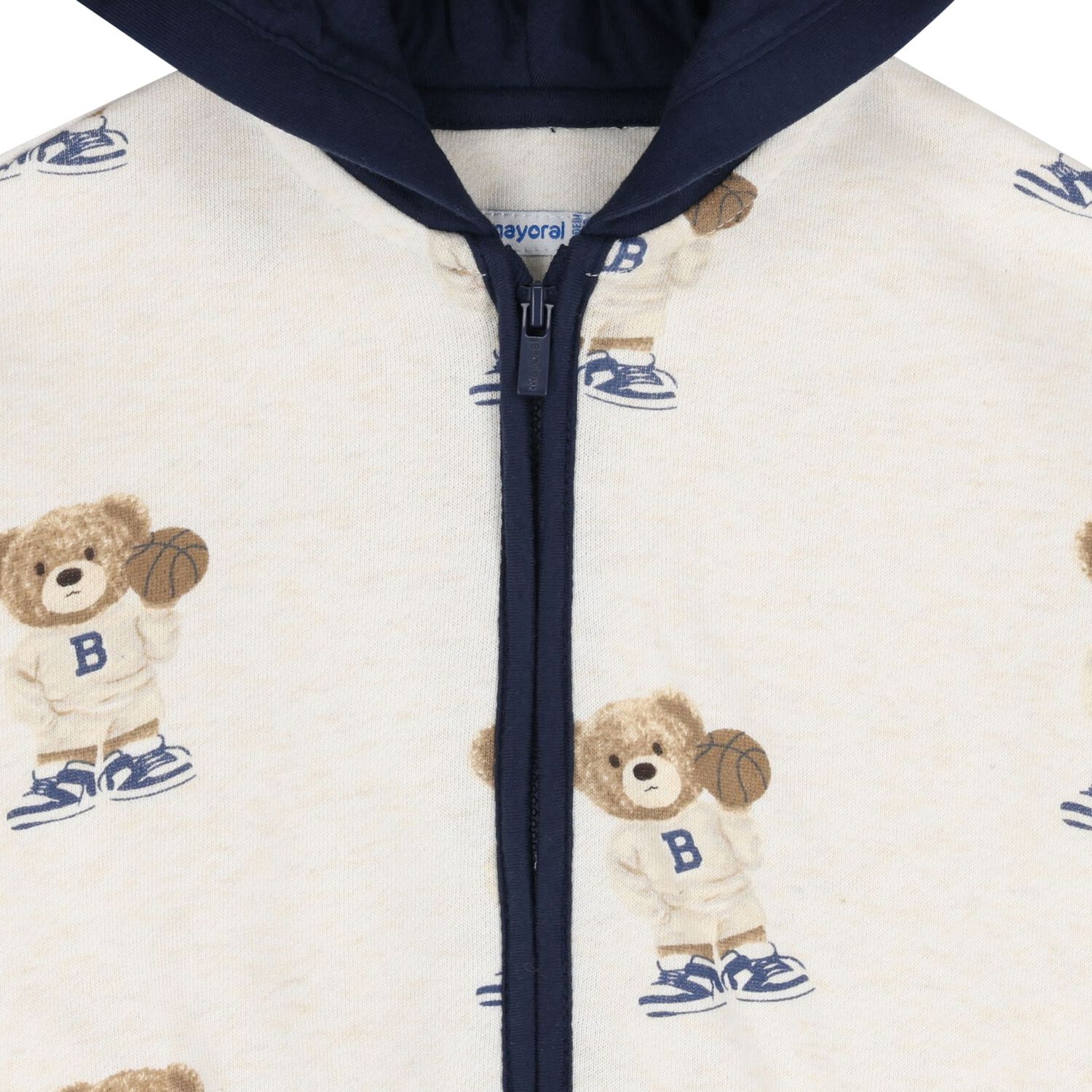 Baby Boys Ivory & Navy Blue Teddy Bear 3 Piece Tracksuit, 1, hi-res