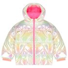 Girls Ivory Iridescent Puffer Coat, 1, hi-res