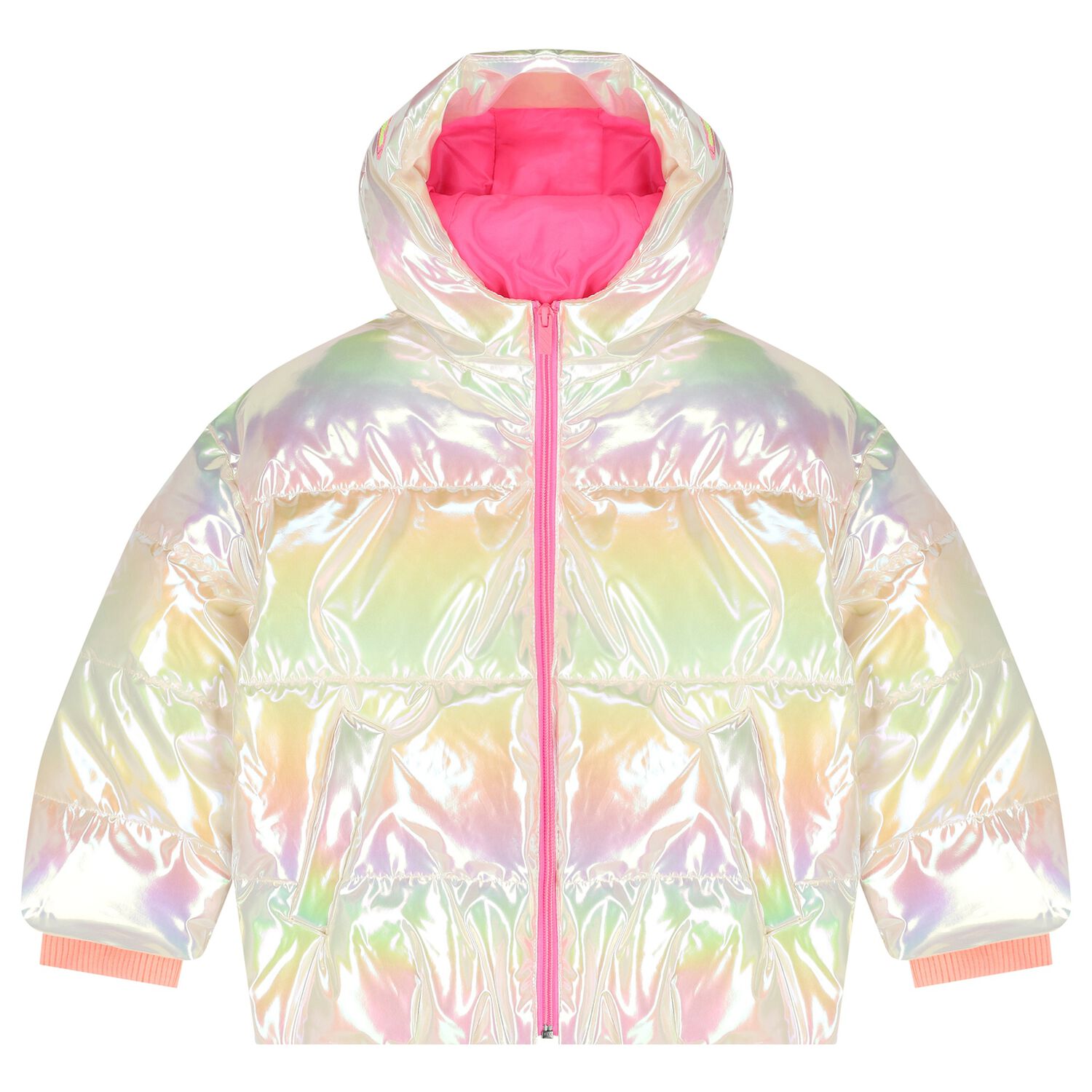 Girls Ivory Iridescent Puffer Coat, 1, hi-res