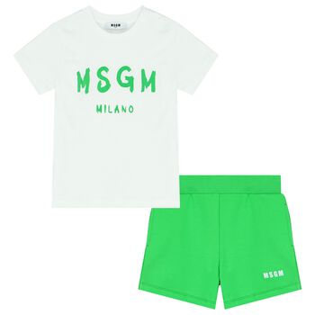 White & Green Logo Shorts Set
