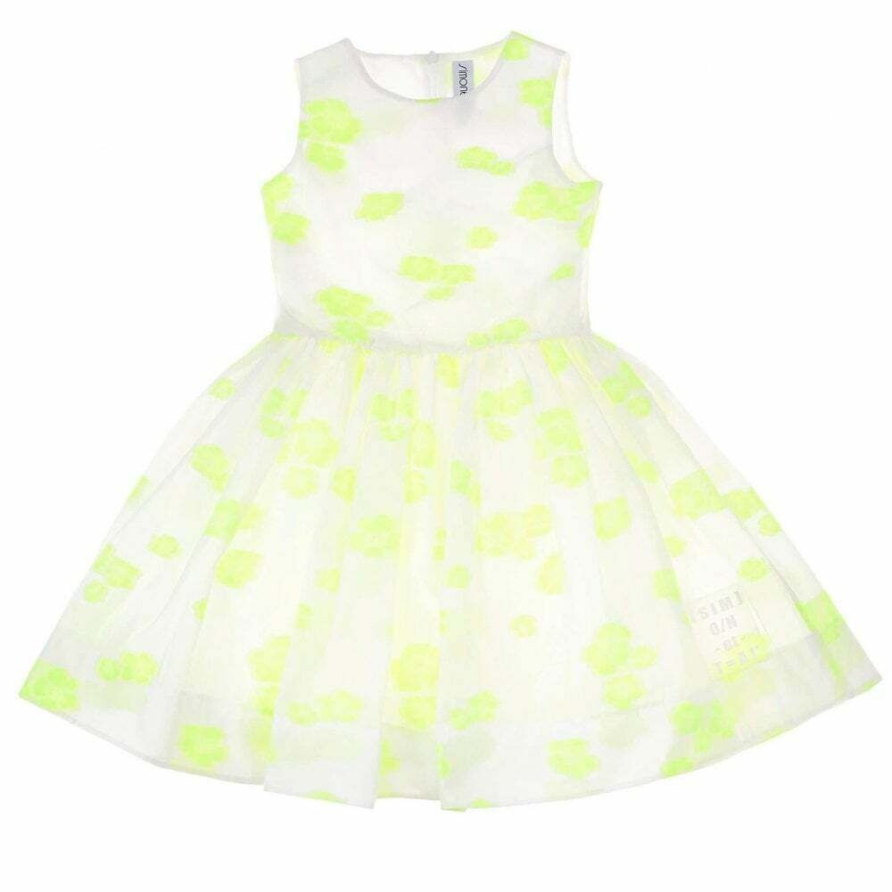 Simonetta Girls White Neon Yellow Dress Junior Couture UK