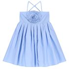 Girls Blue Flower Dress, 1, hi-res