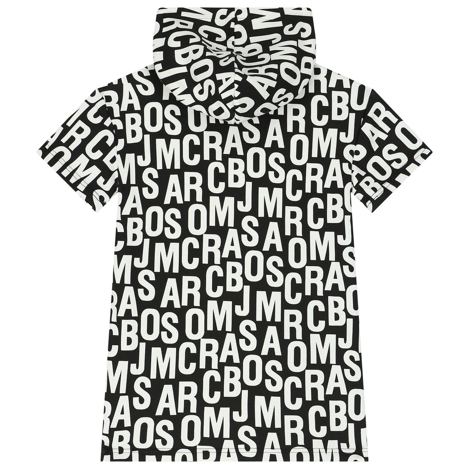 Girls Black & White Logo Hooded Dress, 1, hi-res