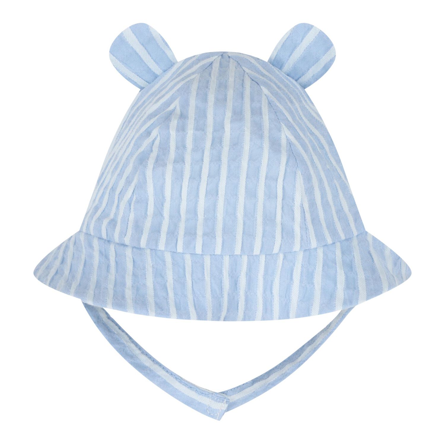 Baby Boys White & Blue  Striped Shorts & Hat Set , 1, hi-res