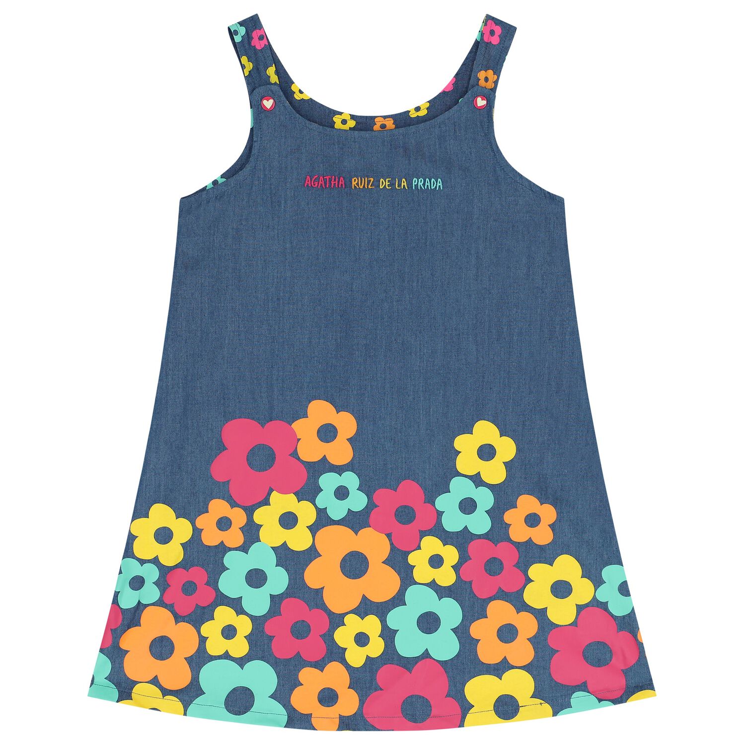 Girls Denim Logo Dress, 1, hi-res