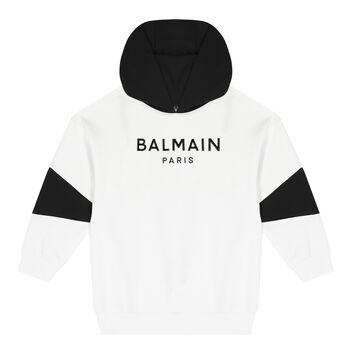 White & Black Logo Hooded Top