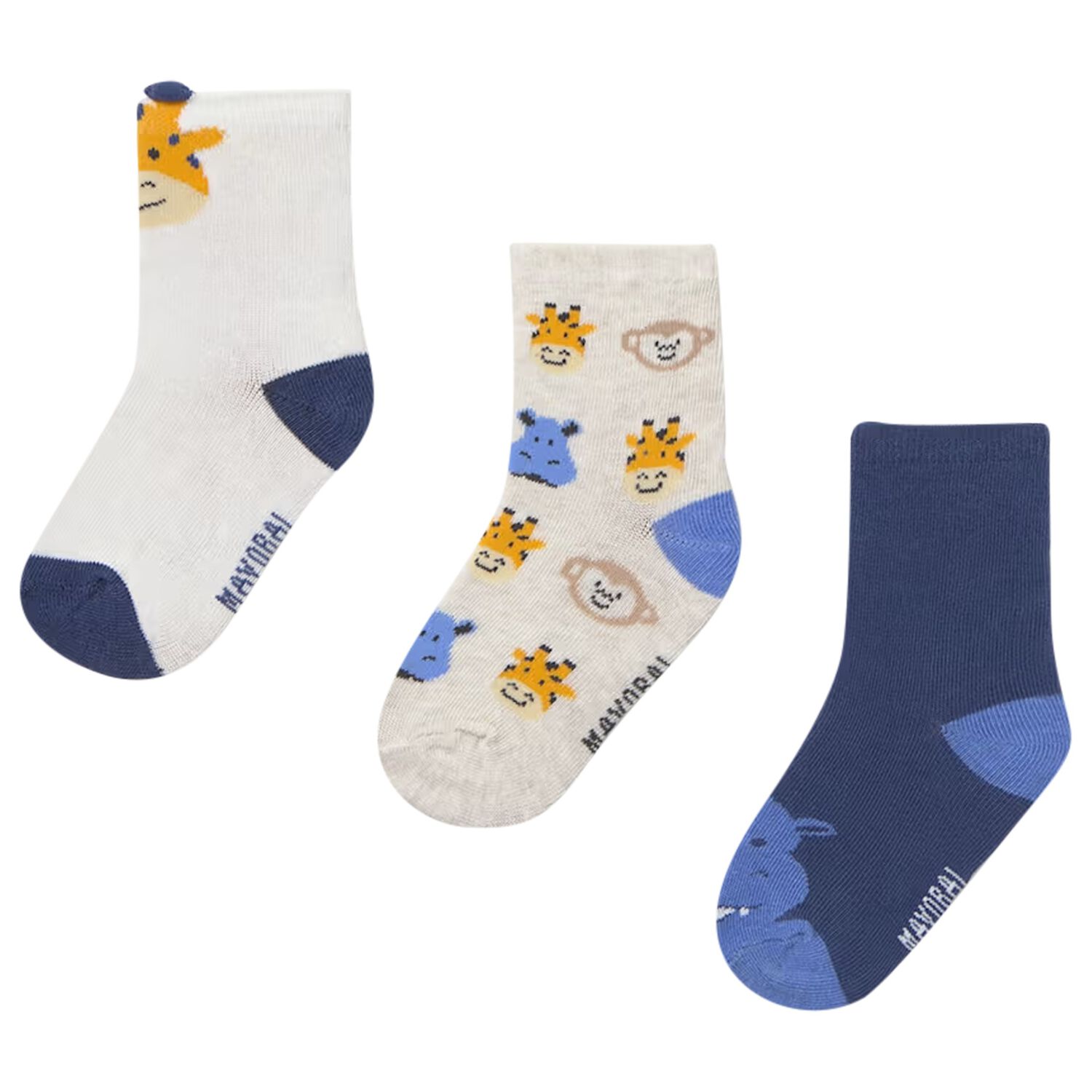 Younger Boys White, Navy Blue & Beige Socks ( 3-Pack ) , 1, hi-res