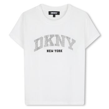 Girls White Embellished Logo T-Shirt