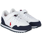 Boys White & Navy Logo Trainers, 1, hi-res