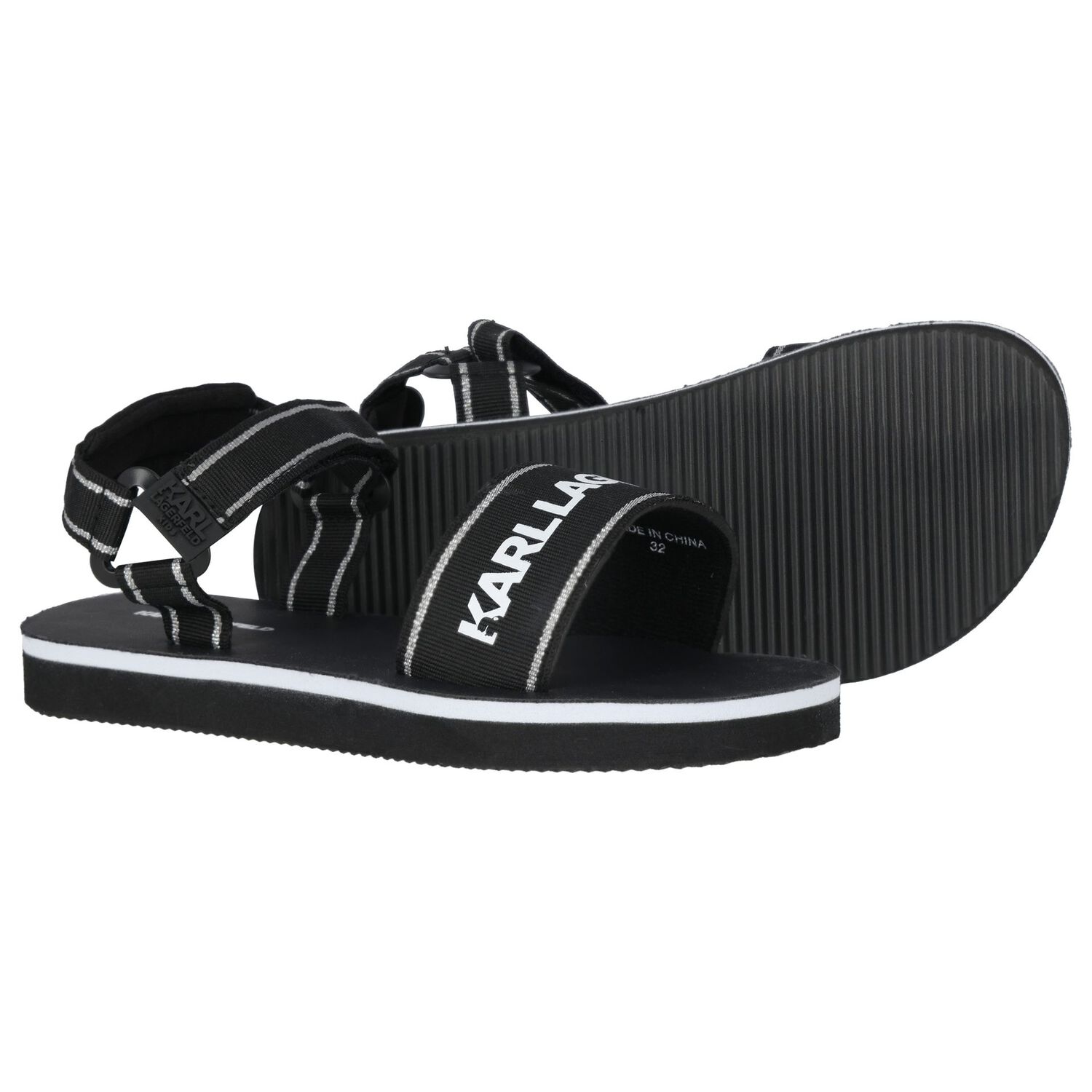 Girls Black & White Logo Sandals, 1, hi-res image number null