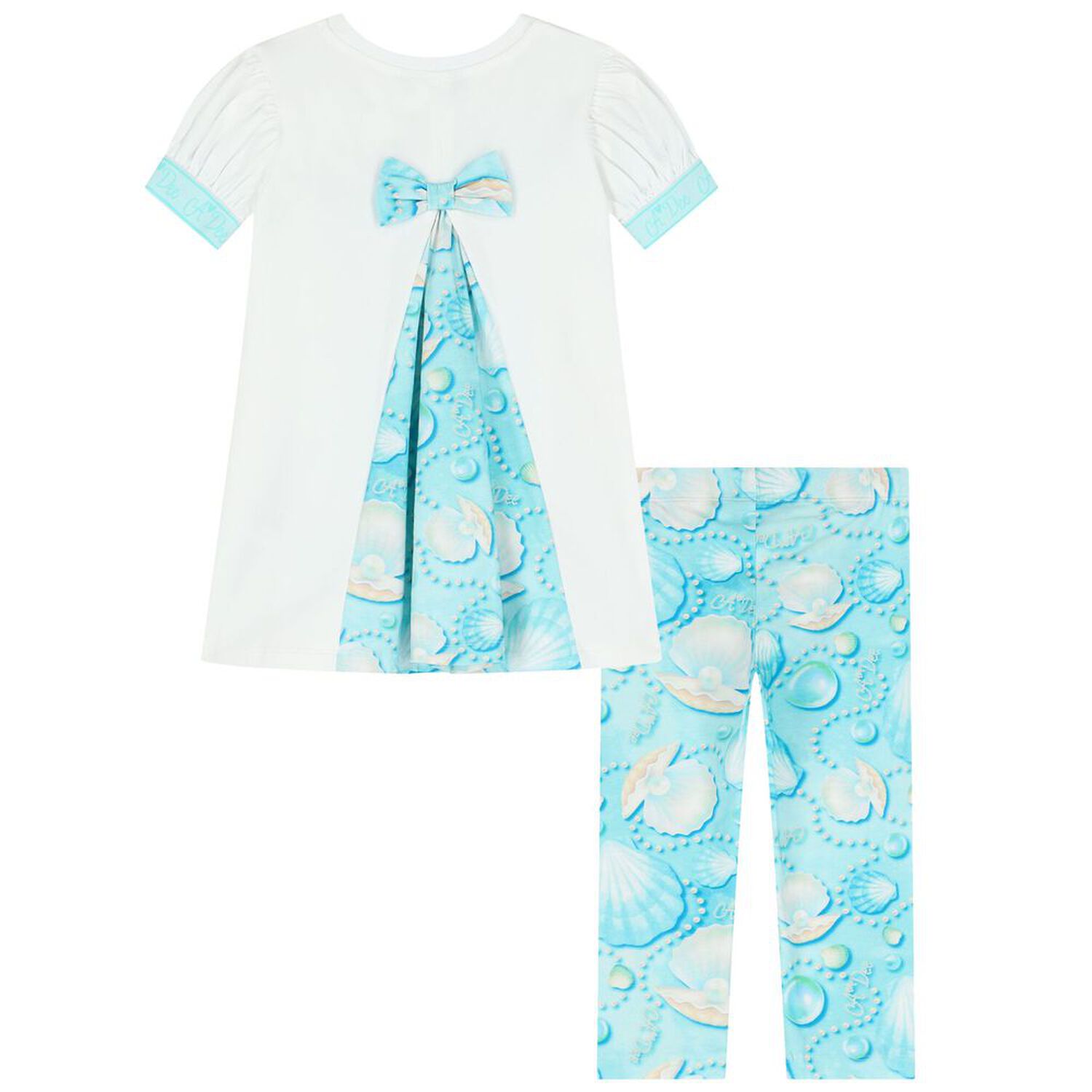 Girls White & Blue Logo Bag Leggings Set, 1, hi-res