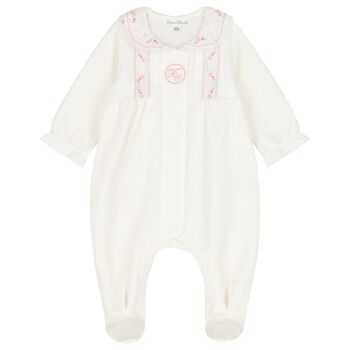 Baby Girls Ivory Embroidered Collar Babygrow
