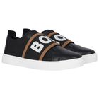 Boys Black Logo Trainers, 1, hi-res