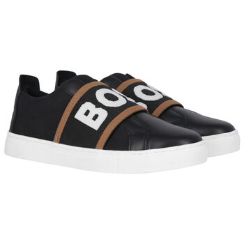 Boys Black Logo Trainers
