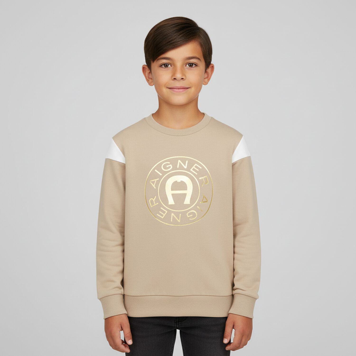 Boys Beige Logo Sweatshirt, 1, hi-res image number null