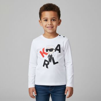 Younger Boys White Ikonik Karl Long Sleeve Top