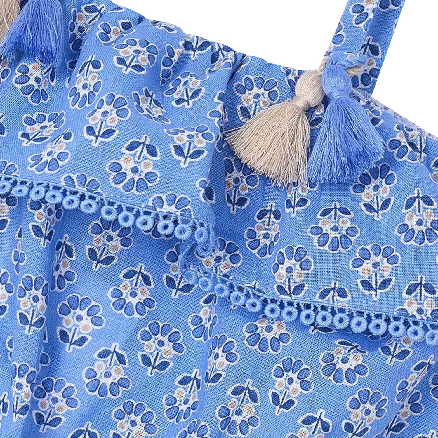 Girls Blue Ruffled Flower Printed Top, 2, hi-res image number null