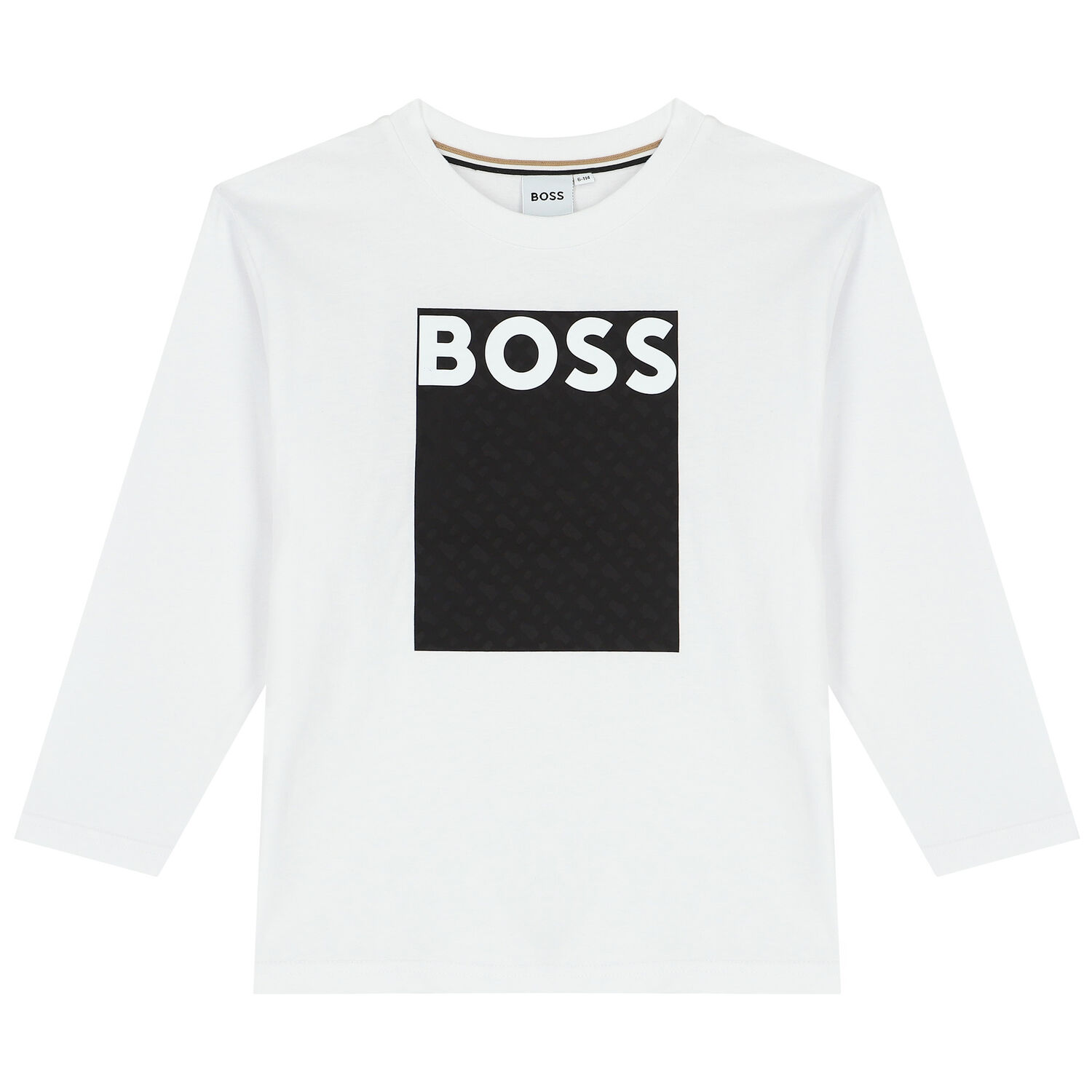 Boys White Logo Long Sleeve Top, 1, hi-res