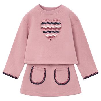 Girls Pink Heart Skirt Set
