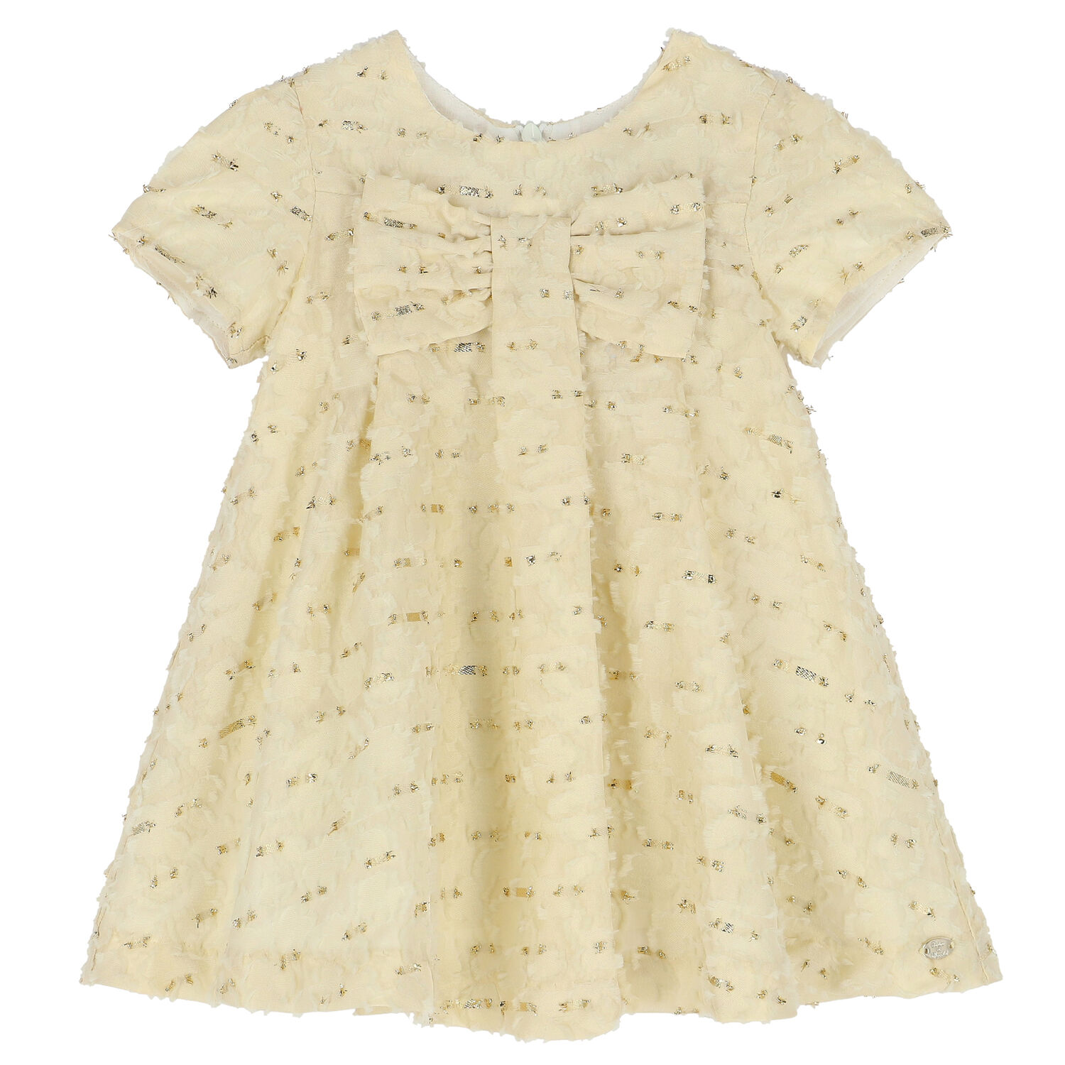 Younger Girls Ivory & Gold Dress, 1, hi-res