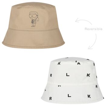 Baby Boys Beige & White Reversible Hat