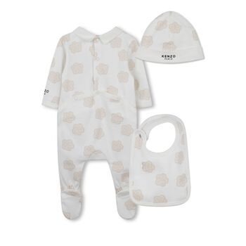Ivory Bokeh Flower Babygrow Gift Set