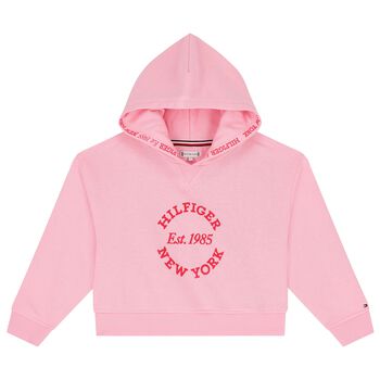 Girls Pink Logo Hooded Top