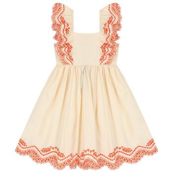 Girls Orange Broderie Anglaise Dress
