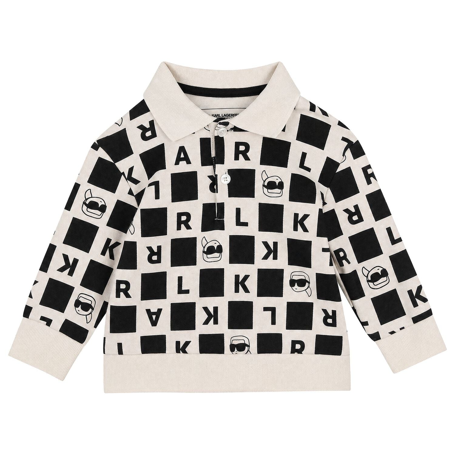 Younger Boys Ivory & Black Ikonik Karl Trousers Set, 1, hi-res