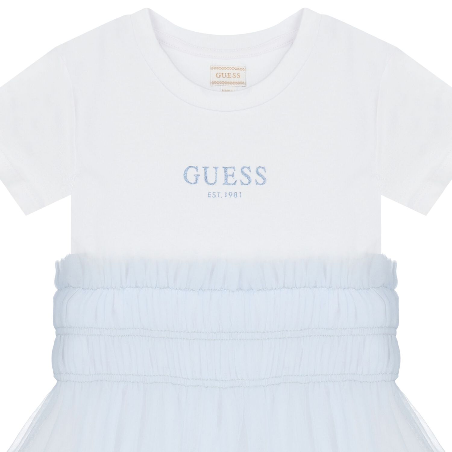 Girls White & Blue Logo Tulle Dress, 1, hi-res image number null