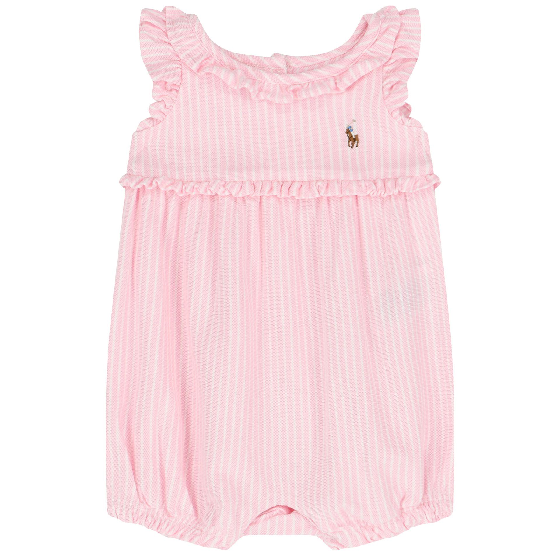 Ralph Lauren Baby Girls Pink White Logo Romper Junior Couture UK