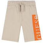 Boys Beige Logo Shorts, 3, hi-res