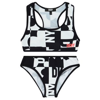 Girls Black & White Logo Bikini