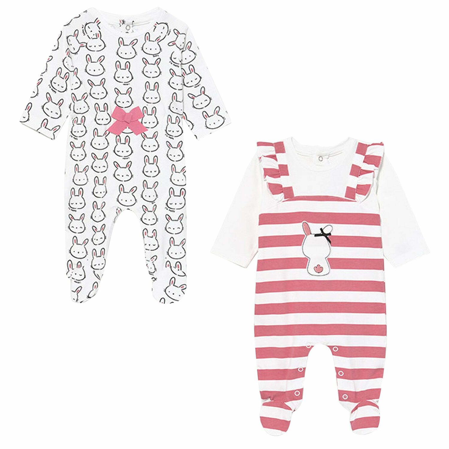 Girls Pink & White Cotton Babygrows (2 Pack), 1, hi-res